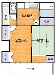 京王線 調布駅 徒歩10分の賃貸アパート 1階2Kの間取り