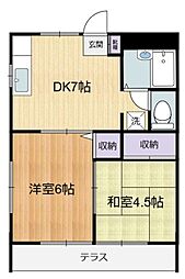 フラワーハイツB 2DKの間取図画像