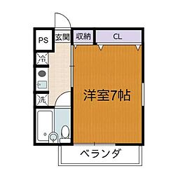 ベルエール調布 1Kの間取図画像