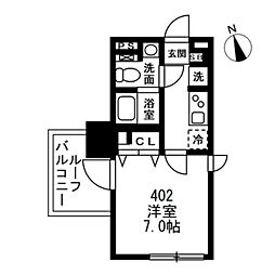 新築 最上階 角部屋 目黒区中町 ルーフバルコニー 1Kの間取図画像