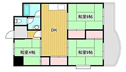 住吉台住宅5号棟 3DKの間取図画像