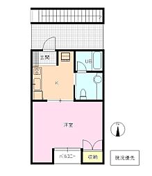 サンディハイツ鶴賀 1Kの間取図画像
