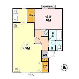 ラポール丸山B 1LDKの間取図画像