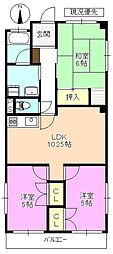岡田ハイム 3LDKの間取図画像