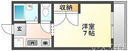 JR吉備線 岡山駅 徒歩11分の賃貸マンション 1階1Kの間取り