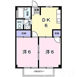 シティハイツ小銭B 2DKの間取図画像