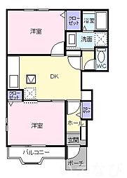 ガーデン彦崎 2DKの間取図画像