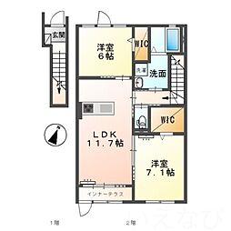 仮)ユニヴァリィII今保 2LDKの間取図画像