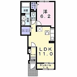 ニュー平和荘B 1LDKの間取図画像
