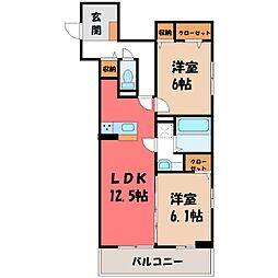 前橋市南町1丁目アパート 2LDKの間取図画像