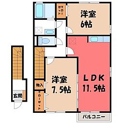 ロイヤルガーデン連取C 2LDKの間取図画像