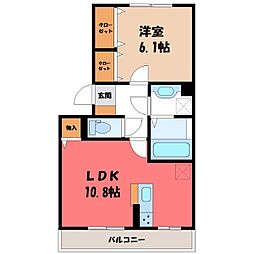 リヴェールマリーズD 1LDKの間取図画像