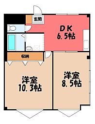 キュウブEX北代田 2DKの間取図画像