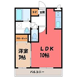 オペラハウス上大島C 1LDKの間取図画像