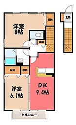 セジュールラソワB 2DKの間取図画像