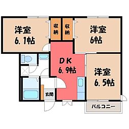 アンソレイエB 3DKの間取図画像
