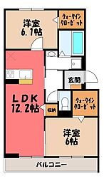 コンフォート若松 2LDKの間取図画像