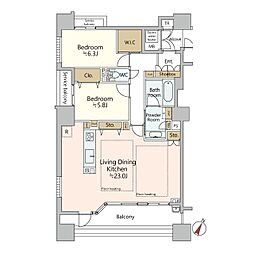 ジオタワー京町堀 2LDKの間取図画像