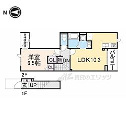 宝塚市売布東の町アパート 1LDKの間取図画像