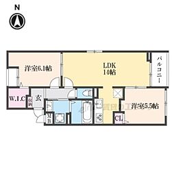 リヴァーサイドヴィラ 2LDKの間取図画像