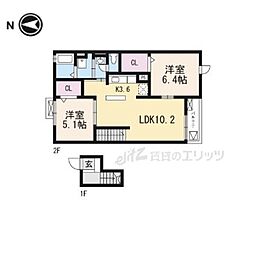 グランデアルベロ 2LDKの間取図画像