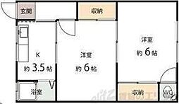 中里文化1棟 2Kの間取図画像