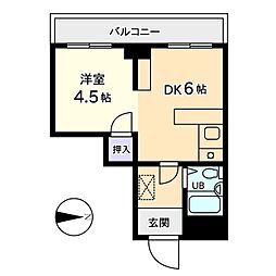 信開グランドハイツヴァンヴェール 1Kの間取図画像