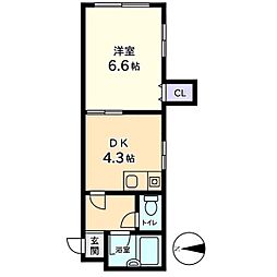 信開セルーラ白江EAST 1DKの間取図画像
