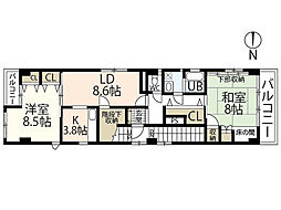 フラッツ段原 2LDKの間取図画像