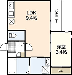 グランティック中筋 1LDKの間取図画像
