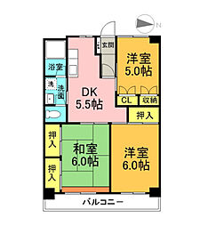 下田ハイツ 3DKの間取図画像
