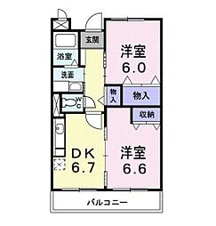 グランドハイツ深川 2DKの間取図画像