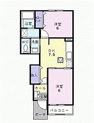 リバーサイド北斗 2DKの間取図画像