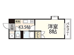 フラーリッシュ岡本 1Kの間取図画像