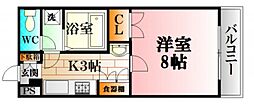 サニーコーポ武田2 1Kの間取図画像