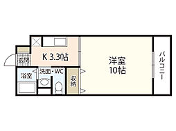 JRBハイツ矢野2番館 1Kの間取図画像
