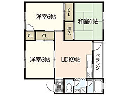 石原ビル1 3LDKの間取図画像