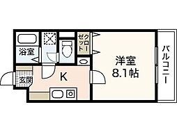 カサグランデ2 1Kの間取図画像