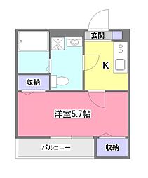 ＭＱｕａｒｔｏ新座II 2階1Kの間取り