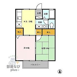エントピア新秋津Ｂ 2階2Kの間取り