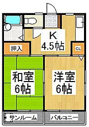 ハイツ中島 2Kの間取図画像