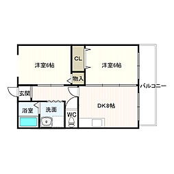 エスポアール布施 4階2DKの間取り