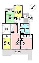 エクセルハイツ西の京C棟 3LDKの間取図画像