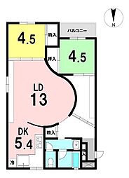 奈良コーポラス 2LDKの間取図画像