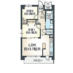 セラーノ平針 2LDKの間取図画像