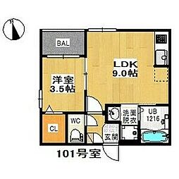 レガリストプレストンモリシタ 1LDKの間取図画像
