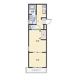 クレサス稚児宮.m 2Kの間取図画像