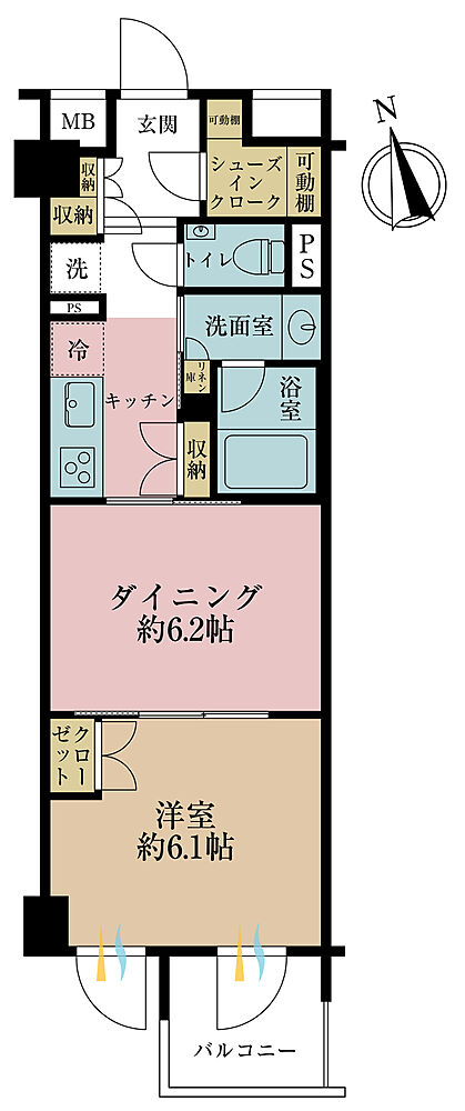 1DK、専有面積37.87m2、バルコニー面積3.69m2