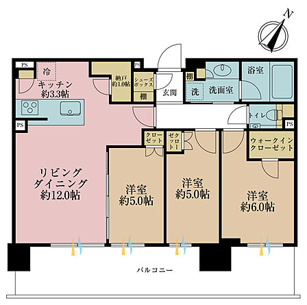 3LDK、専有面積70.41?、バルコニー面積18.92?