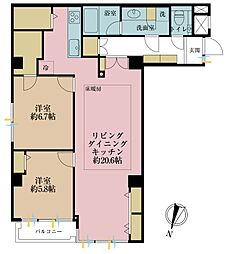 サンビューハイツ四番町 2LDKの間取図画像